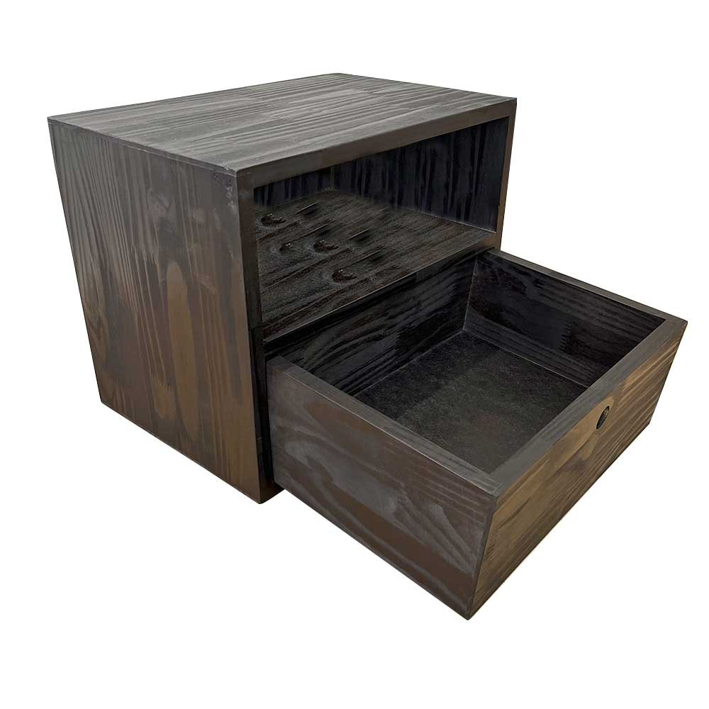 nicho dual de madeira com 1 prateleira e 1 gaveta preto3