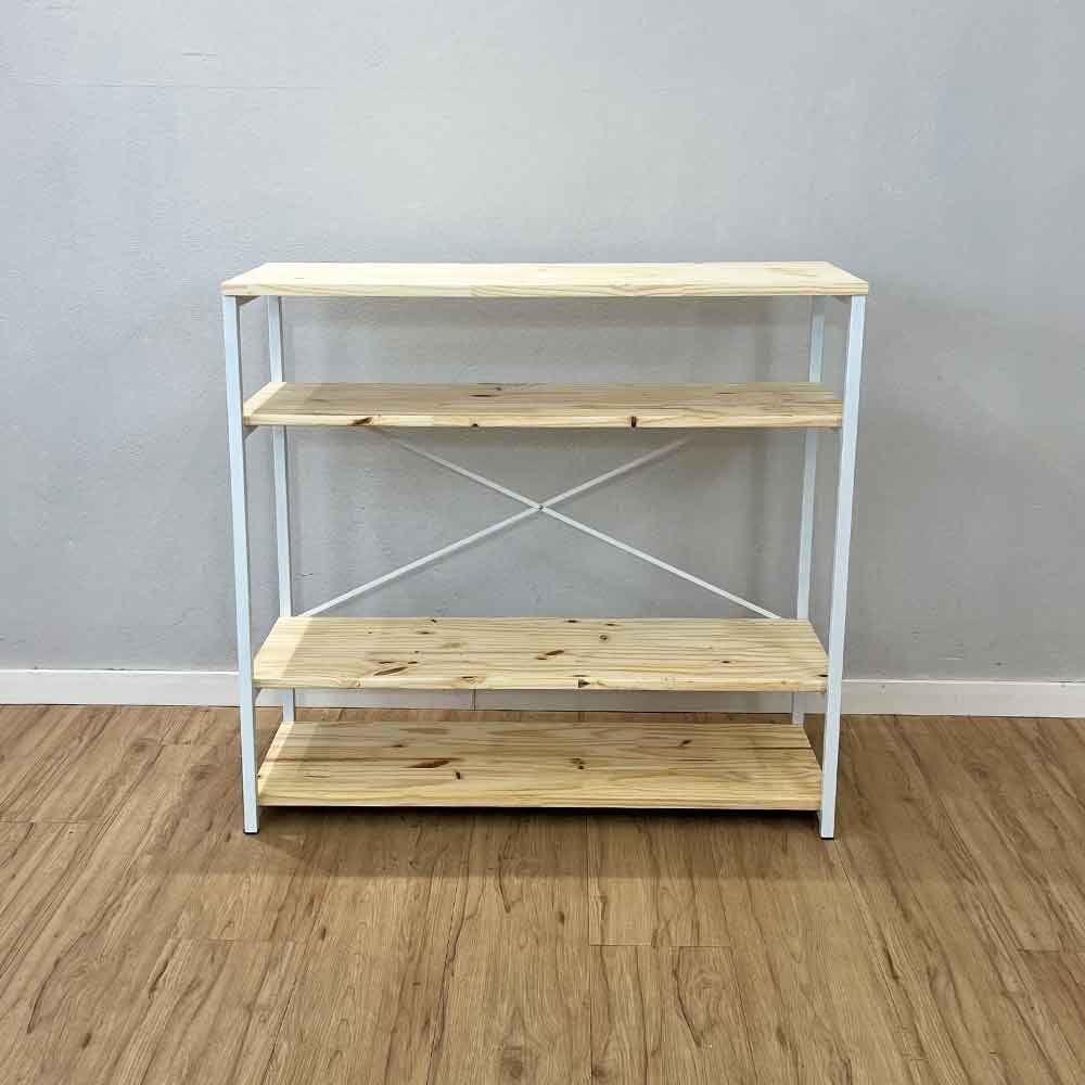 01 aparador de ferro e madeira style industrial natural e branco