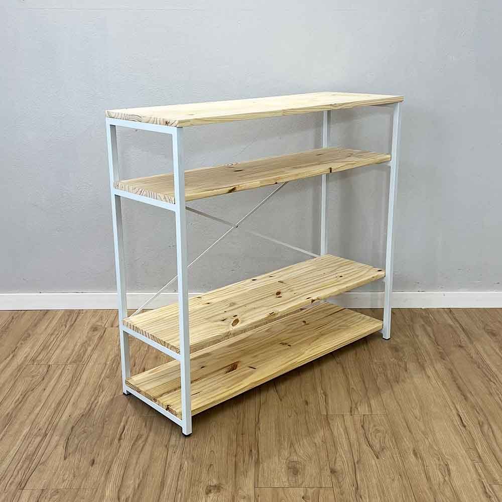 02 aparador de ferro e madeira style industrial natural e branco