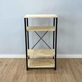 aparador de ferro e madeira slim industrial style natural e preto frontal