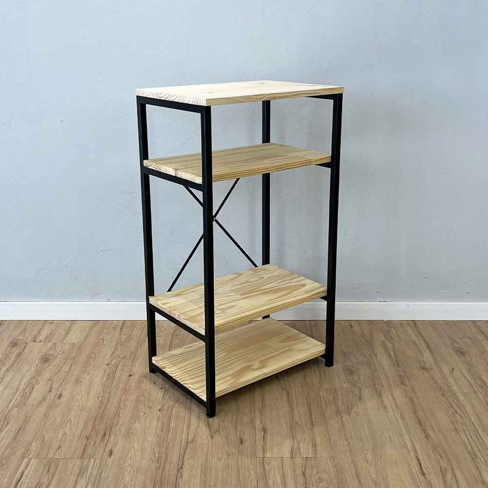 06 aparador de ferro e madeira style slim industrial natural e preto