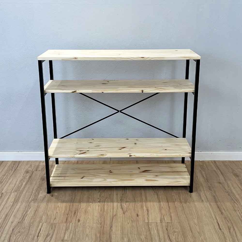 04 aparador de ferro e madeira style industrial natural e preto