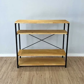 aparador de ferro e madeira style industrial nozes e preto frontal