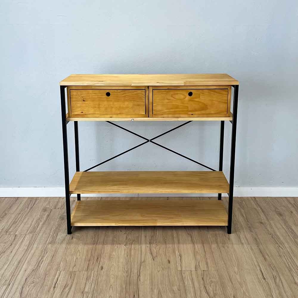 04 aparador de ferro e madeira style industrial uno com gaveta nozes e preto