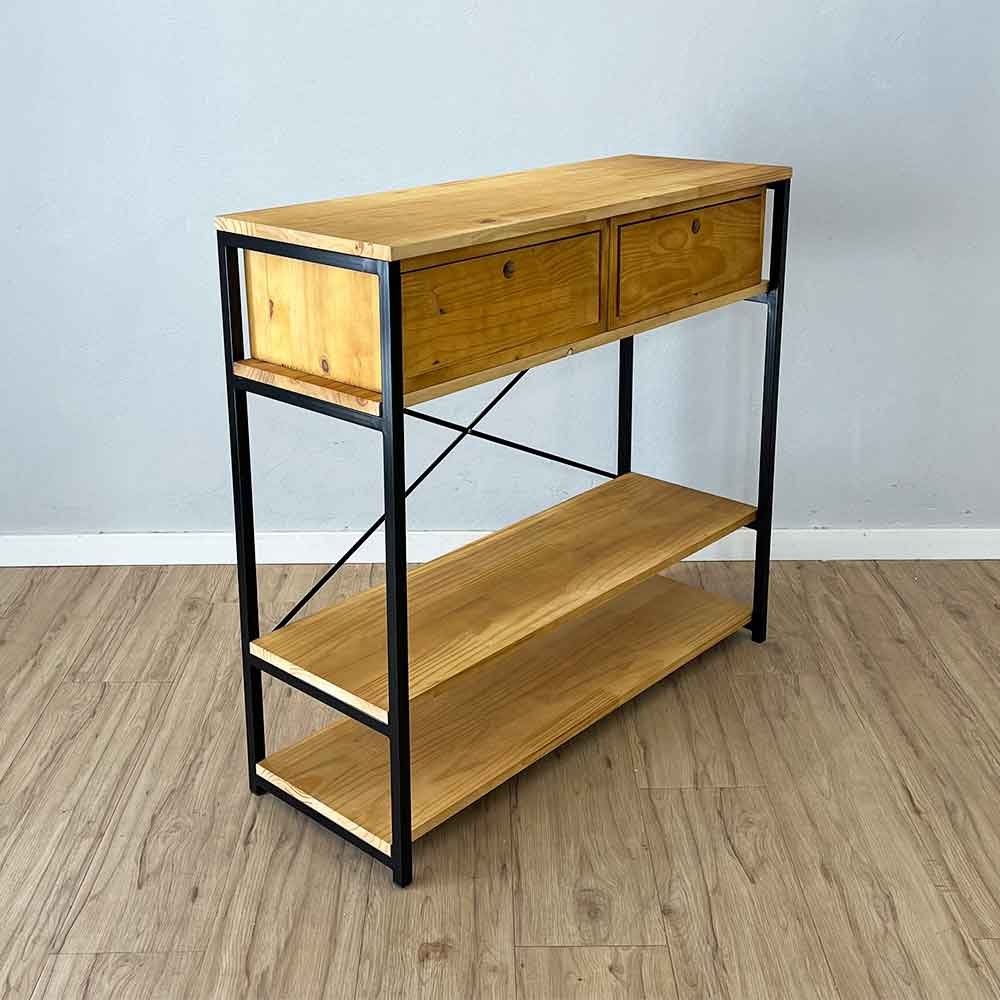 05 aparador de ferro e madeira style industrial uno com gaveta nozes e preto