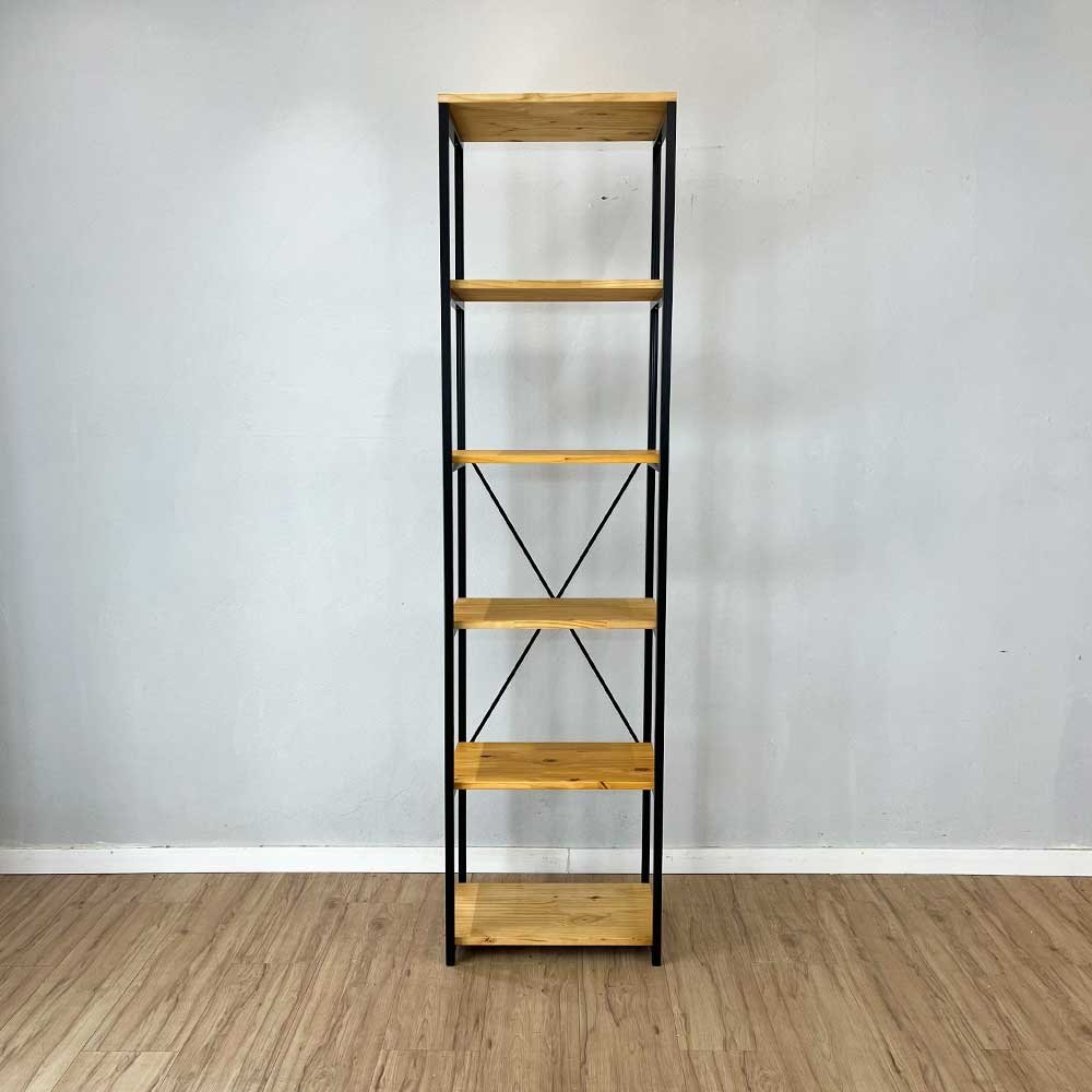 09 estante style de ferro e madeira slim 6 prateleiras industrial nozes e preto