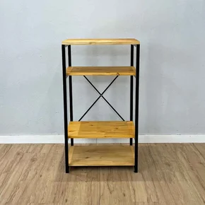 aparador de ferro e madeira style slim industrial nozes e preto frontal