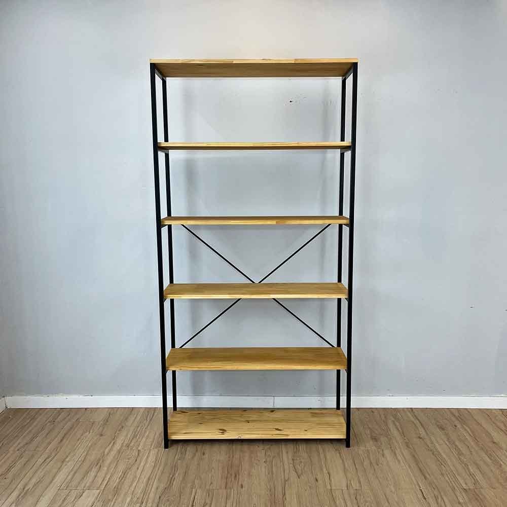 10 estante style de ferro e madeira ample 6 prateleiras industrial nozes e preto
