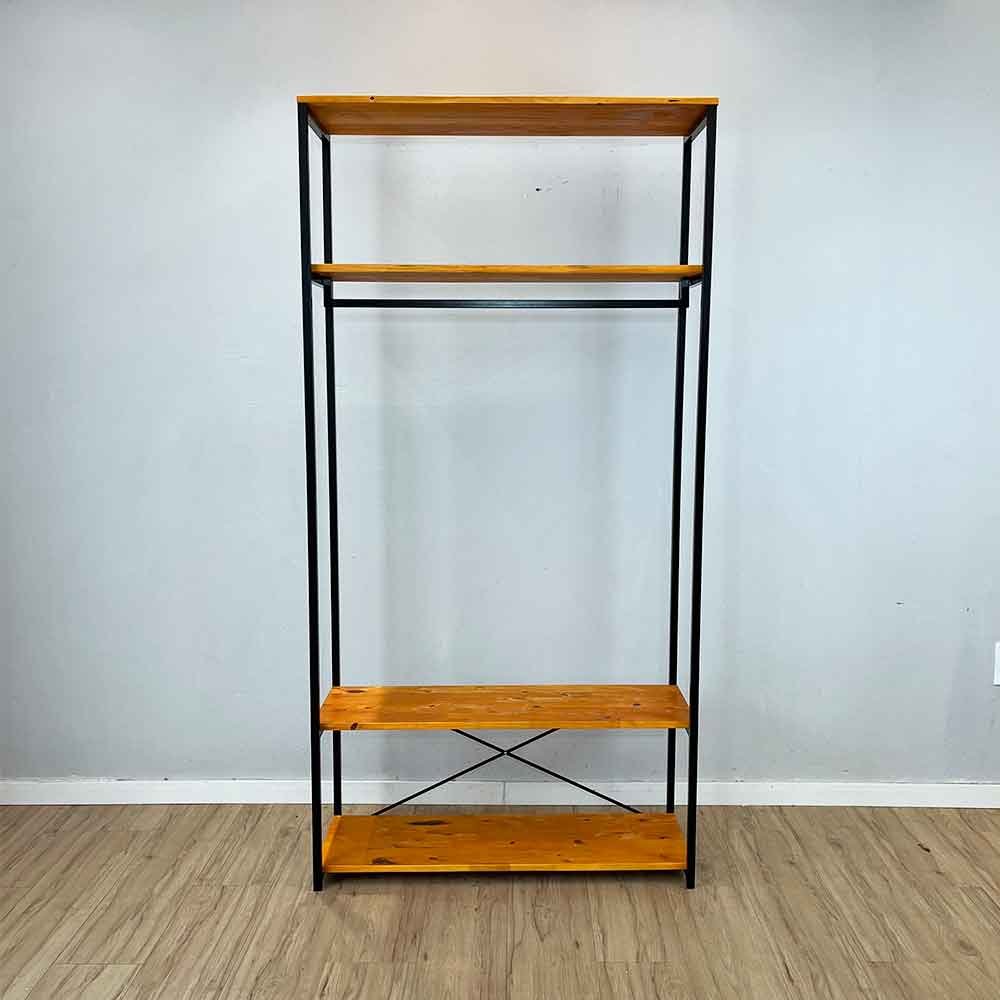 arara de roupas ferro e madeira industrial middle style ample carvalho e preto8