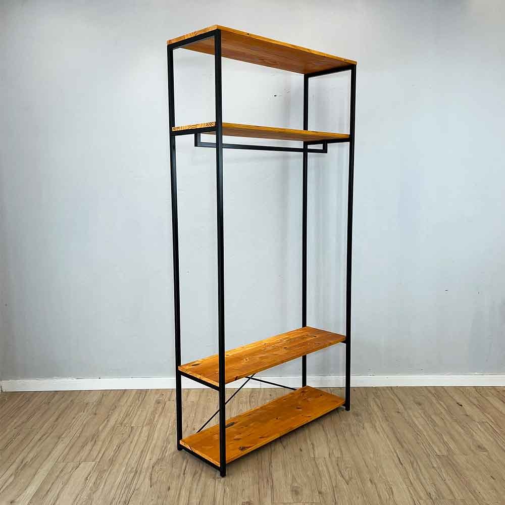 arara de roupas ferro e madeira industrial middle style ample carvalho e preto9