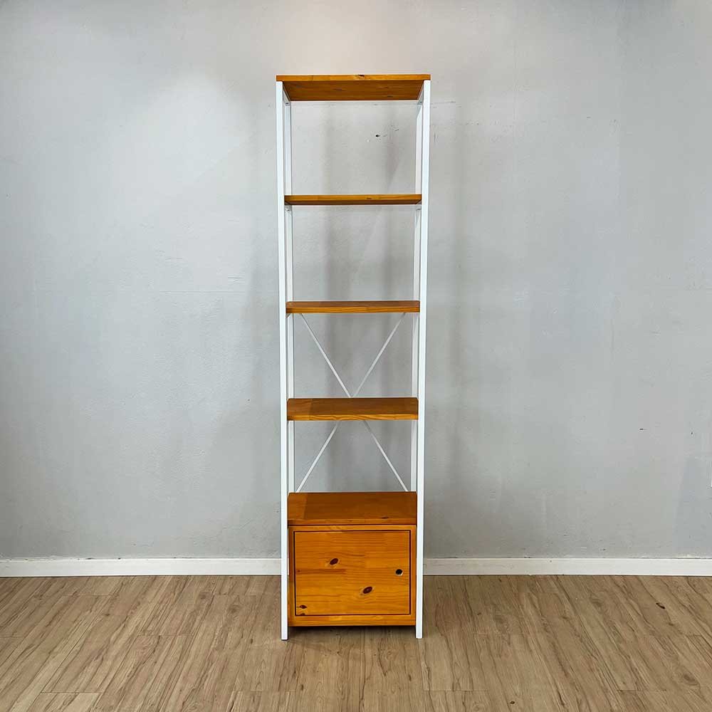 estante industrial de ferro madeira style slim 6 prateleiras com 1 nicho com porta carvalho e branco6
