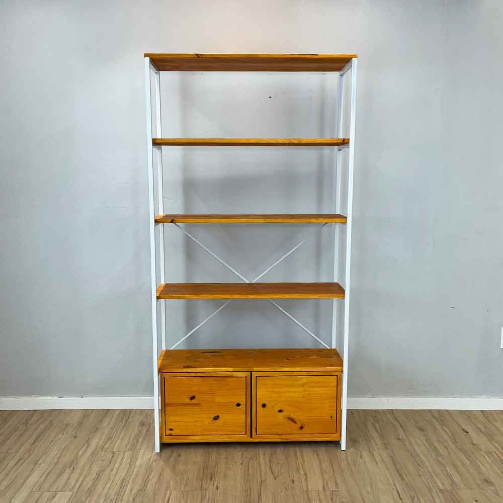 estante industrial de ferro e madeira style ample 6 prateleiras 2 nichos com porta carvalho e branco5