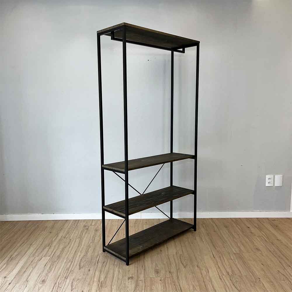 05 arara de roupas industrial ferro e madeira high style ample tabaco e preto