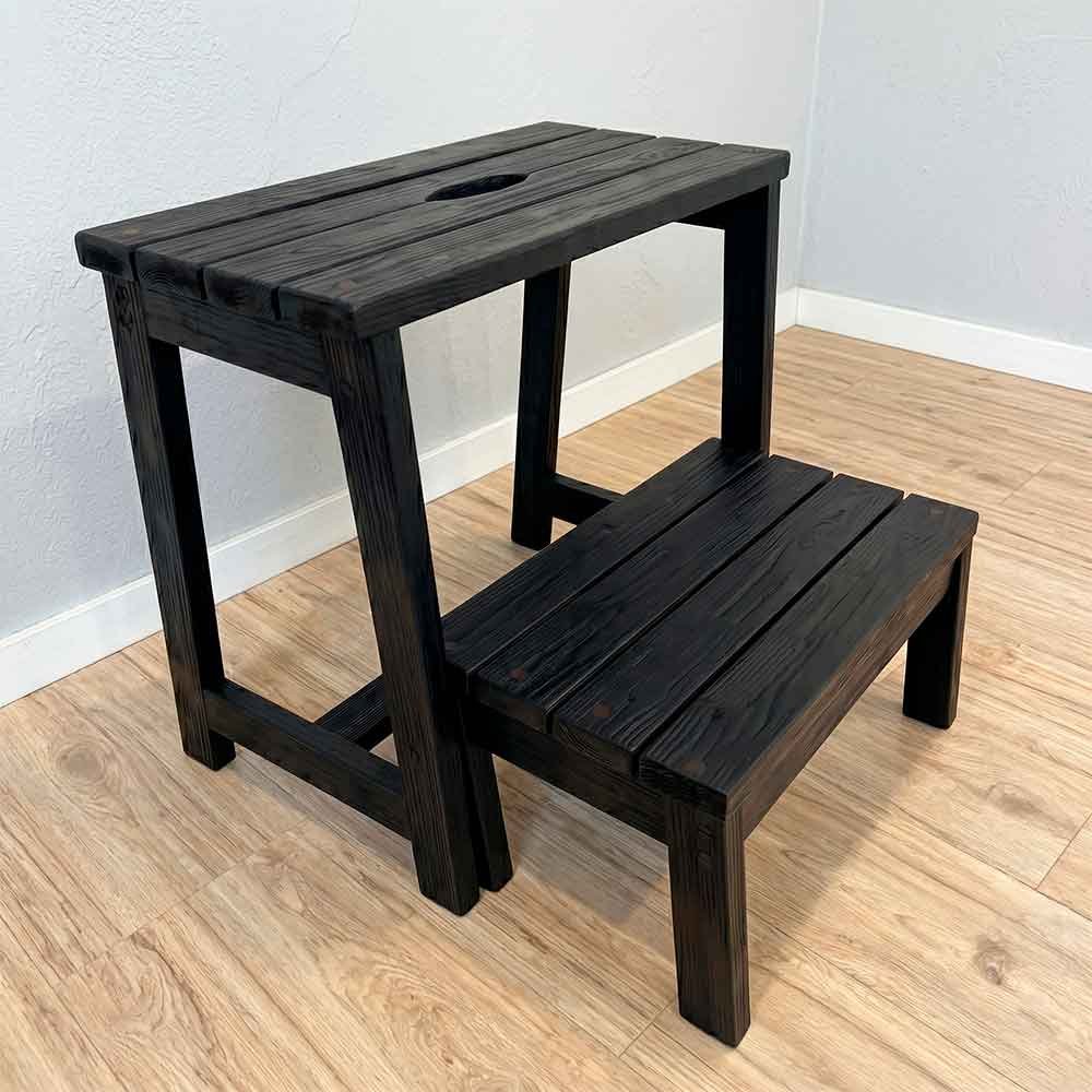 banco escada madeira pinus 2 degraus preto4