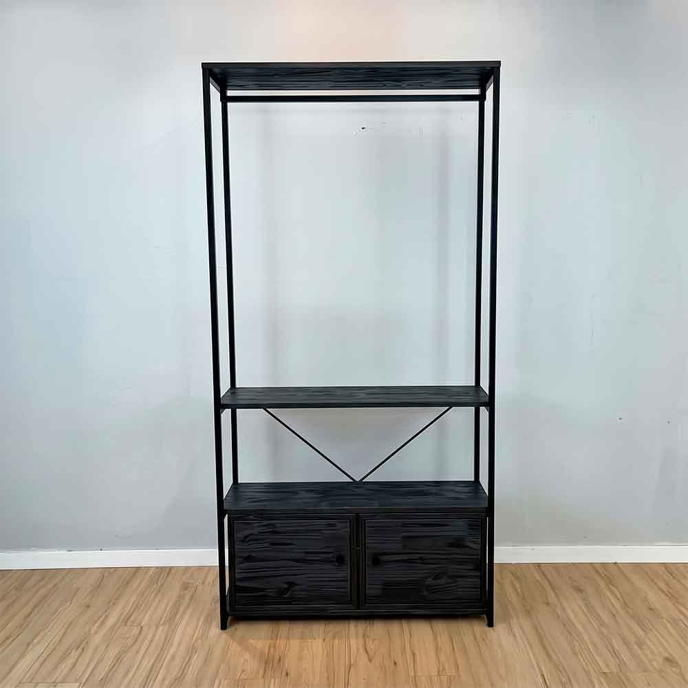 arara de roupas industrial ferro e madeira 2 nichos com porta high style ample preto1