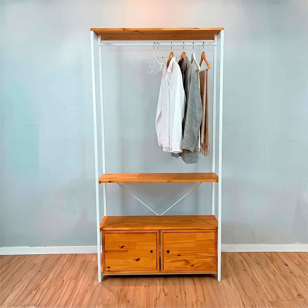 arara de roupas industrial ferro e madeira 2 nichos com porta high style ample carvalho e branco