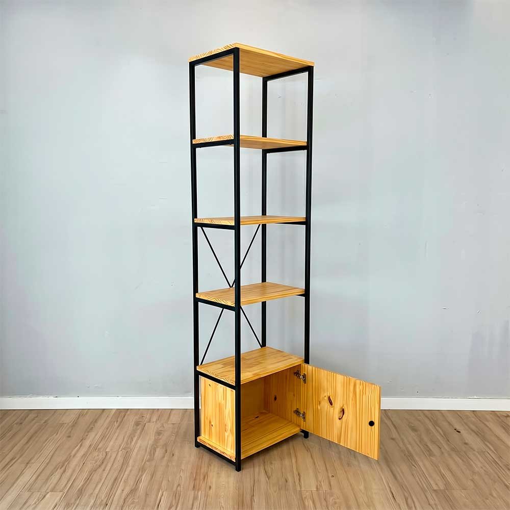 estante industrial de ferro madeira style slim 6 prateleiras com 1 nicho com porta nozes e preto2