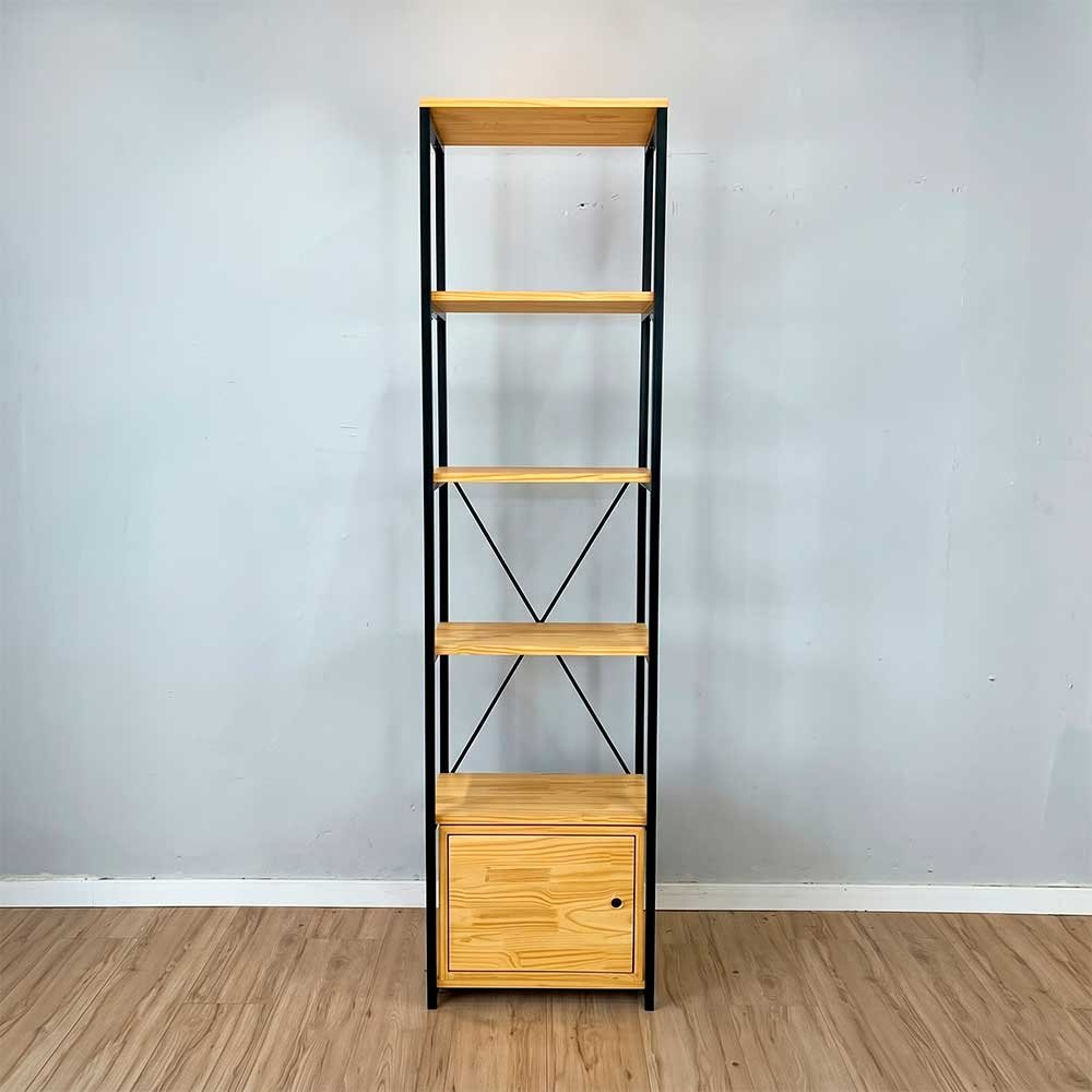 estante industrial de ferro madeira style slim 6 prateleiras com 1 nicho com porta nozes e preto