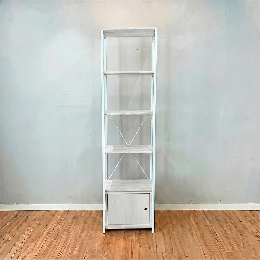 estante industrial de ferro madeira style slim 6 prateleiras com 1 nicho com porta branco2
