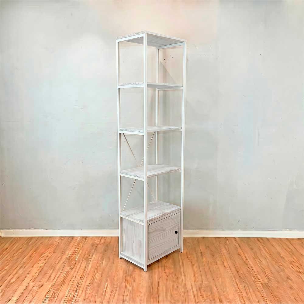 estante industrial de ferro madeira style slim 6 prateleiras com 1 nicho com porta branco3
