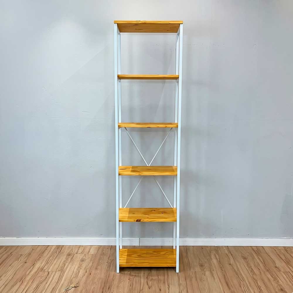 estante industrial de ferro e madeira style slim 6 prateleiras nozes e branco1