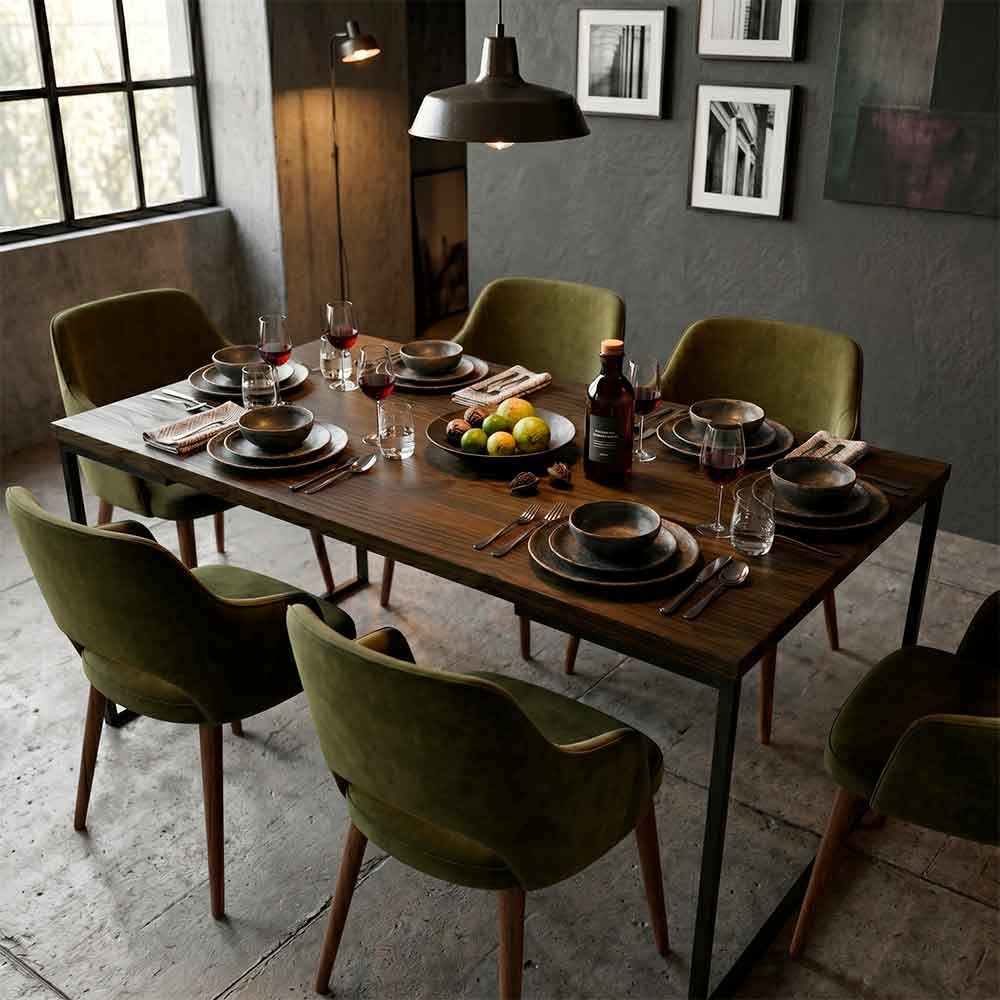 mesa de jantar industrial de ferro e madeira style 6 lugares tabaco e preto2