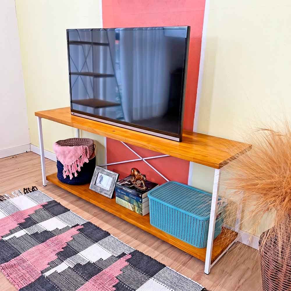 rack tv industrial de ferro e madeira style square carvalho e branco2
