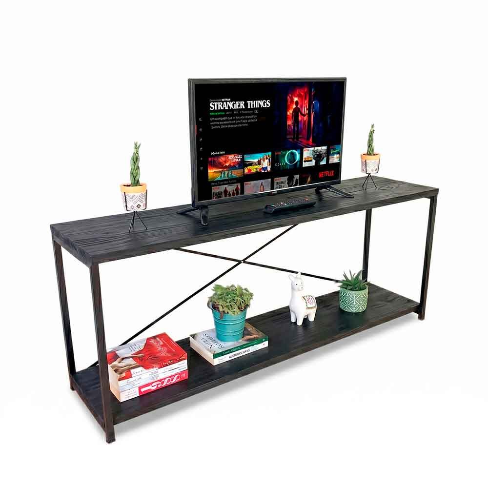 rack tv industrial de ferro e madeira style square preto2