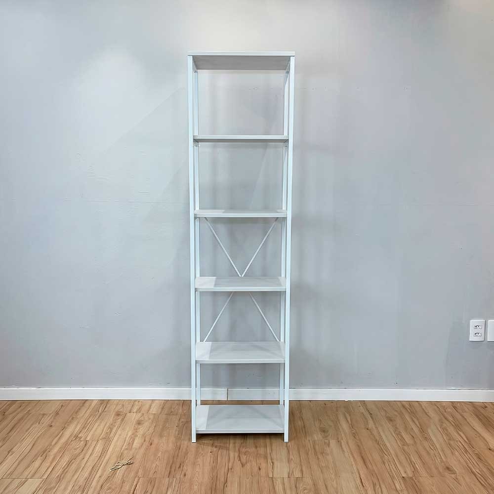 estante industrial de ferro e madeira style slim 6 prateleiras branco
