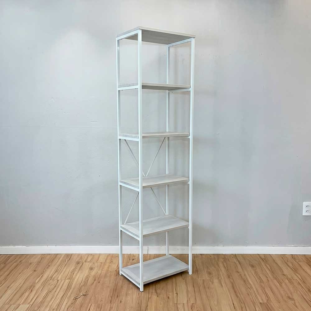 estante industrial de ferro e madeira style slim 6 prateleiras branco2