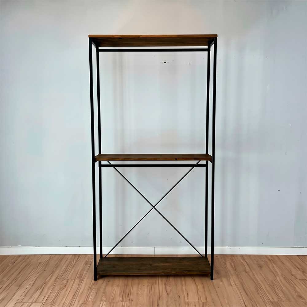 01 arara de roupas ferro e madeira industrial twice style ample tabaco e preto