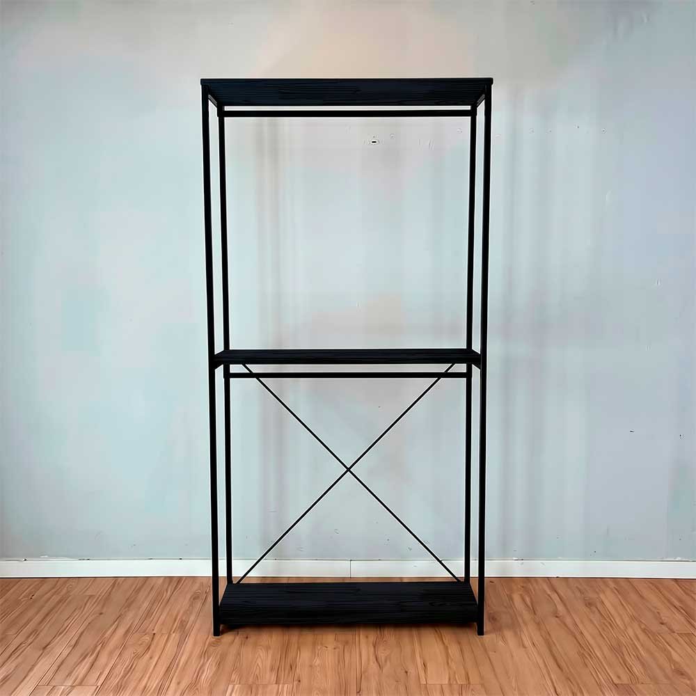 arara de roupas ferro e madeira industrial twice style ample preto1