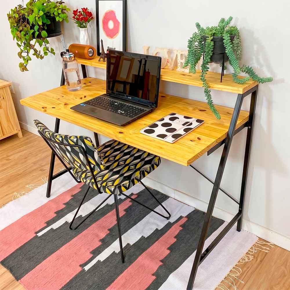 mesa de escritorio industrial de ferro e madeira style stair 124cm nozes e preto2