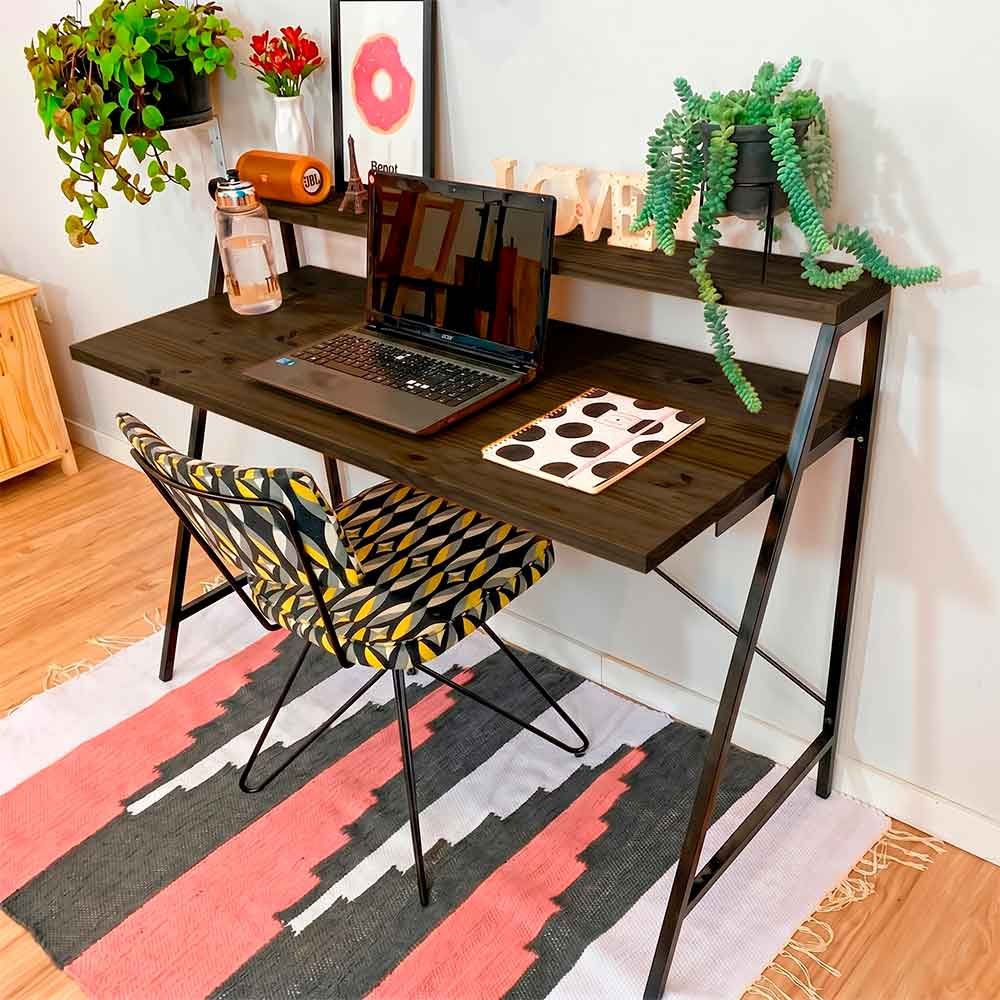 mesa de escritorio industrial de ferro e madeira style stair 124cm tabaco e preto2