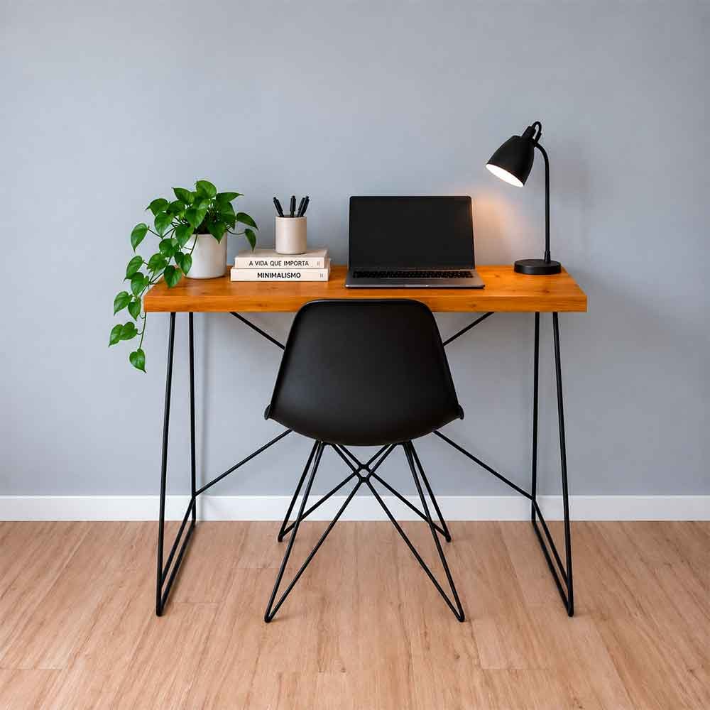 03 mesa de escritorio industrial de ferro e madeira carvalho e preto