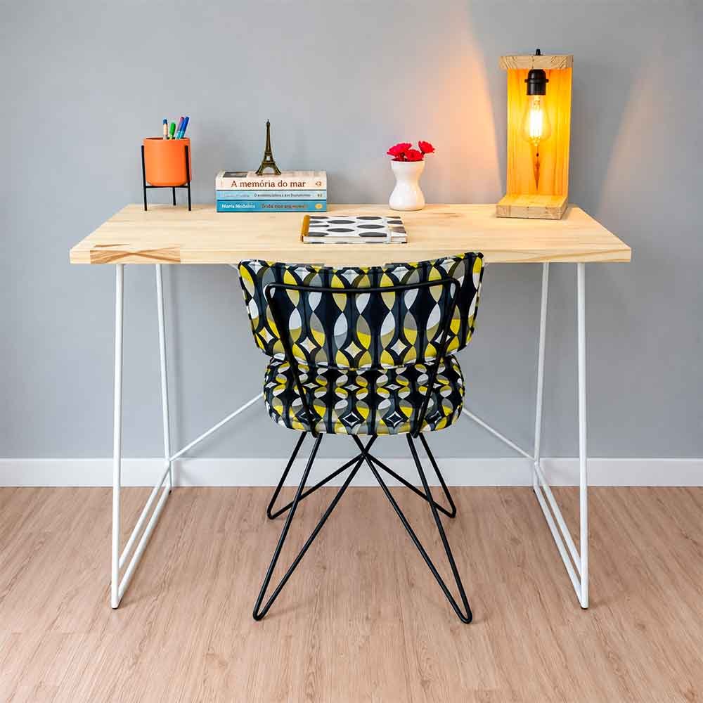 01 mesa de escritorio industrial de ferro e madeira natural e branco